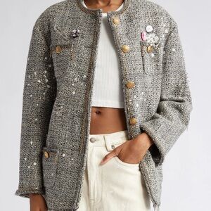 R13 Grey Oversized Luxury Slouch Tweed Jacket